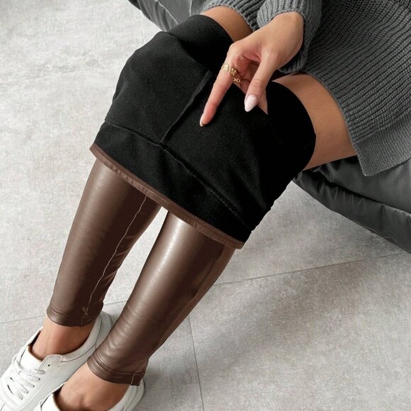 Brown Casual Women's Warm Faux Leather Thermal Lined Skinny Leggings - Picture 4 of 4